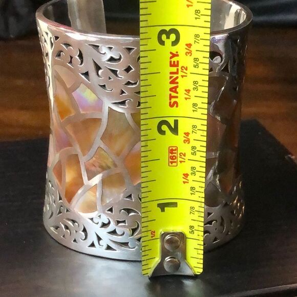 LOIS HILL Tall Sterling Silver Abalone Mosaic Inlay Cuff Bracelet - Picture 8 of 17